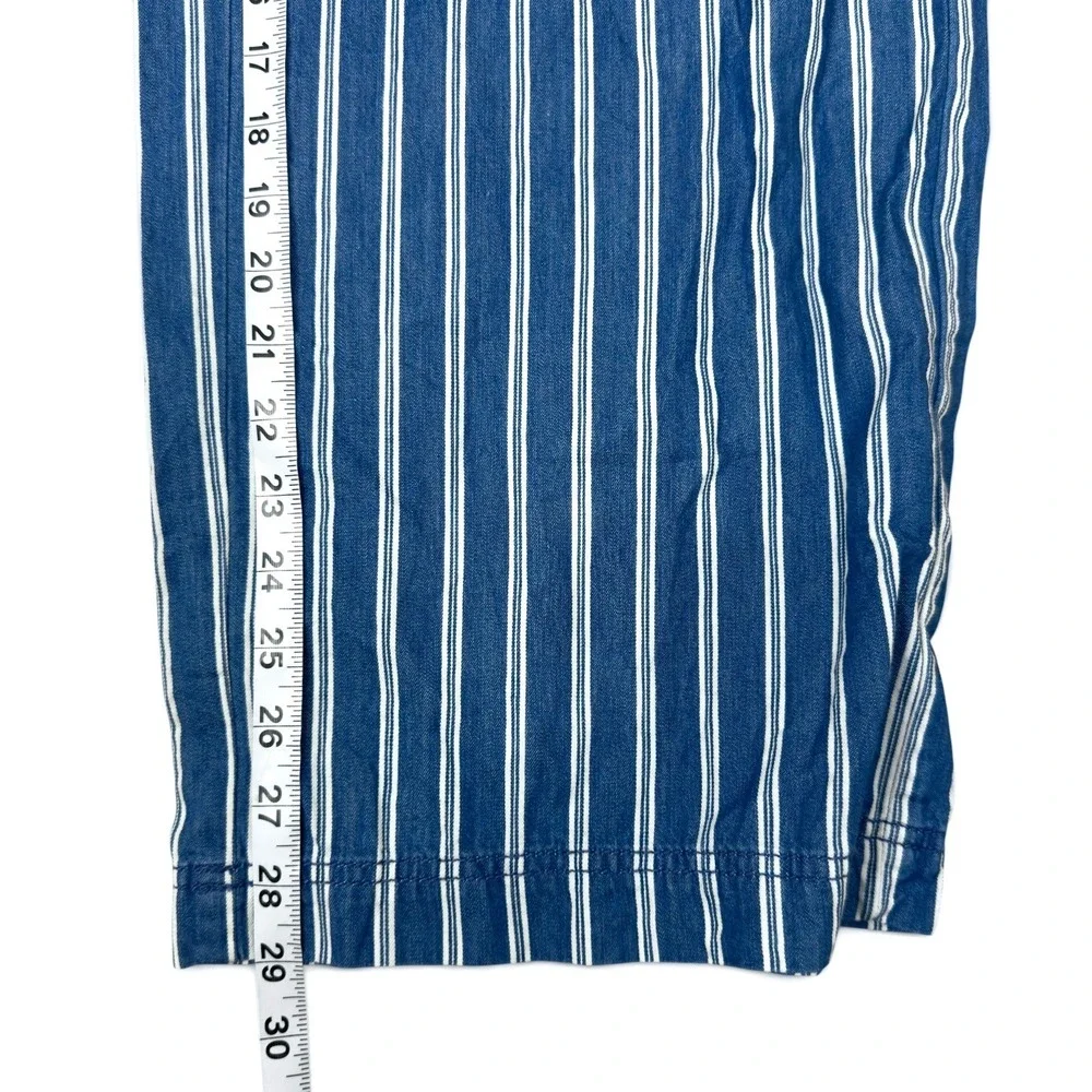 American Eagle Wide Leg Pants 6 Blue White Striped Cotton Tie Waist High Rise - Picture 8 of 10